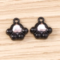 Detail van zwarte kattenpoot hangers met roze hart kristal voor DIY sieraden maken - 5 Stuks / Zwart Roze