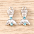 Pendentifs queue de sirène argentés avec strass bleu ciel pour création de bijoux DIY - 5 Pièces / Argent Bleu
