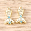 Pendentifs queue de sirène dorés avec strass bleus pour la création de bijoux DIY - 5 Pièces / Or Vert