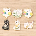 Colorful cat and floral enamel charms set in gold alloy for DIY jewelry making - 10 Pieces Pack / Mixed Style Cats