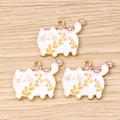 Three cute gold cat charms with floral enamel patterns for DIY jewelry making - 10 Pieces Pack / Wheat Ear Cat