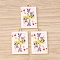 Détail de breloques cartes à jouer avec motif lapin Pique Q et finition en émail - Lot de 10 / Reine de Cœur