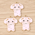 Rosa Cartoon Welpen Emaille-Anhänger mit goldenen Rändern für DIY-Schmuckherstellung - Rosa