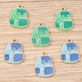 Colorful enamel backpack pendants in blue and green with gold metal outlines for DIY jewelry - 10 Pieces Pack / Multicolor Backpack
