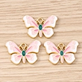Schmetterling-Anhänger in Rosa und Weiß mit Goldrand und grünen Edelsteinen für DIY-Schmuck - Weiß-rosa Schmetterling