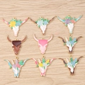 9-piece Western cowboy style enamel bull skull charms with colorful flowers for DIY jewelry - 10 Pieces Pack / Multicolor