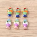 Set van zes kleurrijke emaille visbedeltjes met strepen voor DIY sieraden maken - Diverse Kleuren Grootoogvis