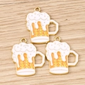 Creative beer mug enamel pendants with gold alloy frame and orange liquid for DIY jewelry - 10 Pieces Pack / Beer Mug