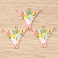 Bohemian style colorful floral bull head skull alloy charms for DIY jewelry making - 10 Pieces Pack / Pink Flower Bull Head