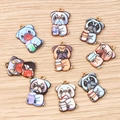 Breloques carlin colorées pour bijoux avec motifs de thé au lait et livres pour DIY - Chiens Carlins Styles Mixtes / Lot de 10 / Rose vif