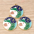 Three enamel camping pendants with mountain and night sky scenery on wood background - 10 Pieces Pack / Blue Landscape Round Plate