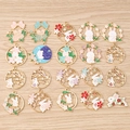 DIY colorful enamel bunny flower wreath alloy pendants for jewelry making accessories - 10 Pieces Pack / Multicolor