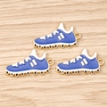 Detailed macro view of creative blue soccer shoe charms with golden edges on wood - 10 Pieces Pack / Blue