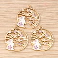 Detail of three gold rabbit pendants with white enamel and sakura flowers on wood surface - 10 Pieces Pack / Purple Rabbit Ring