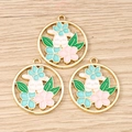 Detail view of hollow enamel flower wreath rabbit charms for DIY jewelry making - 10 Pieces Pack / Blue And Pink Rabbit Flower