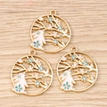 Three enamel rabbit and cherry blossom wreath pendants for DIY jewelry crafting - 10 Pieces Pack / Blue Rabbit Ring
