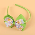 Easter headband for girls featuring vibrant green ribbon bow and cute bunny print - Cyan