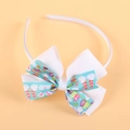Easter headband for girls with white ribbon bow and light blue rabbit egg pattern - White