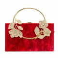 Luxury red marble acrylic evening bag with golden floral metal handle for weddings - Red