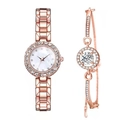 Roségouden horloge met diamanten lunette en bijpassende kristallen armband set voor dames - Roségouden horloge + armband