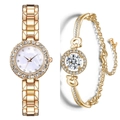 Women's gold tone watch and bracelet set with sparkling zircon crystal embellishments - Gold Watch + Bracelet