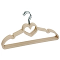 Beige velvet heart-shaped non-slip clothes hangers with chrome metal hooks 3-piece set - Light Lotus Root Pink Heart Shape
