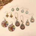 Six pairs of bohemian vintage drop earrings set with hollow floral and mandala designs - Antique Copper/antique Silver/antique Gold