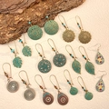 Bohemian vintage hollow carved earrings set with mandala patterns and colorful beads - Antique Green/antique Red And Green/old Antique Green/antique Silver/antique Red Copper