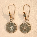 Bohemian retro spiral drop earrings with bronze metal swirls and turquoise bead accents - Ancient Red And Green 5782