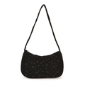 Borsa baguette nera in velluto con cuori e scritte e una sottile tracolla lunga - Fiocco Nero / 24*6*15cm