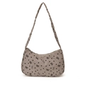 Brown corduroy shoulder bag with black heart and bow prints featuring Sweet Care text - Bow Grey / 24*6*15cm
