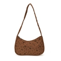 Brown corduroy underarm bag with black bow and heart patterns and zipper closure - Brown with Bowknot / 24*6*15cm