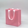 Medium macaron pink paper gift bag with silk ribbon handles for jewelry and favors - Pink Tote Bag; 14*15*7cm