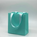 Elegant light blue jewelry gift bag with white satin ribbon handles for accessories - Light Green Tote Bag; 14*15*7cm