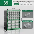 Organizador de 39 cajones de plástico verdes transparentes para piezas y herramientas - 39 Compartimentos / Verde
