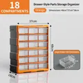 Organizzatore a 18 cassetti arancione e grigio con divisori regolabili, 48x37x18cm - 18 Griglie / Arancione