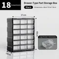 Organizzatore a 18 cassetti nero per minuterie e attrezzi, 48x37x18cm - 18 Griglie / Nero