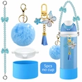 Set de 5 accessoires DIY bleu clair avec sangle en perles et pompon pour gobelets - Bleu clair