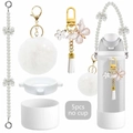 Set de 5 accessoires pour gobelet Stanley avec socle blanc et chaîne perle argentée - Blanc