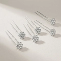 Set di 6 forcine da sposa in argento con fiori di strass e design a forma di U ondulata - 6 Forcine Per Capelli A Forma Di Fiore Con Strass