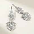 Elegant silver-tone bridal drop earrings with marquis and pear-cut crystal leaf patterns - Silver Diamond Stud Earrings Ers-j3084s