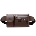 Dark brown leather waist bag for men with lychee texture and adjustable strap - Brown