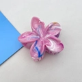 Pink Frangipani hair claw clip with blue marble pattern and polished finish for women - Approx. 8x7x4cm / Pink / Marble Texture