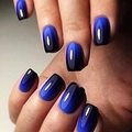 Macro view of squoval gradient nails in bright royal blue to deep black ombre finish - Qs-1#015c