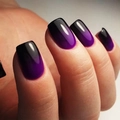 Close-up of black and purple gradient press-on nails with a glossy mirror finish - Qs-1#015b
