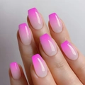 Close-up of ombre pink and white coffin nails with subtle glitter and glossy finish - Cdmj-41-2
