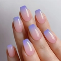 Detail of pink-purple gradient long coffin press-on nails with fine glitter finish - Cdj-4-128