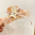 Pince à cheveux en acétate rose marbré avec ruban de satin et pendentif étoile - 10.5cm / Rose