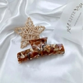 Elegant tortoiseshell acetate hair claw clip with purple marble pattern on white silk - Color Coffee