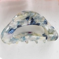 French vintage style large acetate hair claw clip in light blue marble texture finish - Ink Pattern